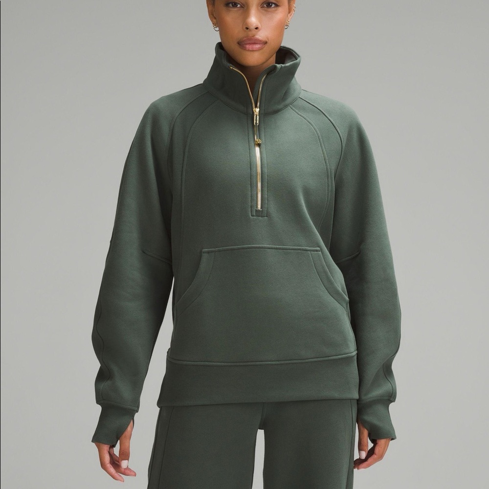 Scuba Over Sized Funnel Zip Lululemon Dark Forest Green/ Gold